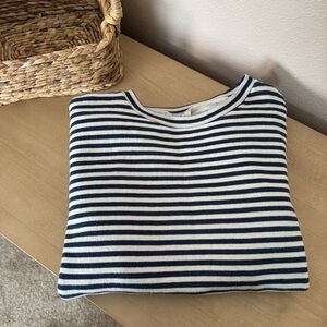 Navy and White Striped Crew Neck Sweater Size Medium